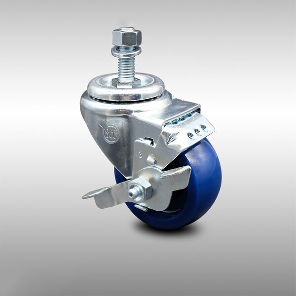 Service Caster 3.5 Inch SS Solid Polyurethane Swivel 1/2 Inch Threaded Stem Caster with Brake SCC SCC-SSTS20S3514-SPUS-TLB-121315 - main